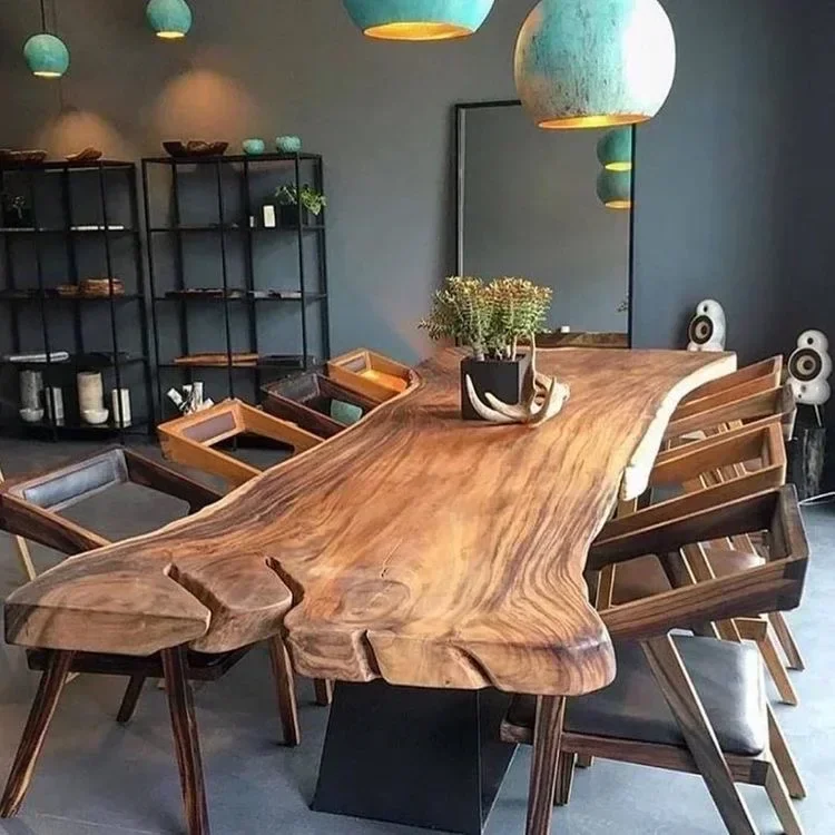 Dining Table Plate Industrial Natural Shape Solid Wood Live Edge Walnut Wooden Table Top for Dining Room,Customizable