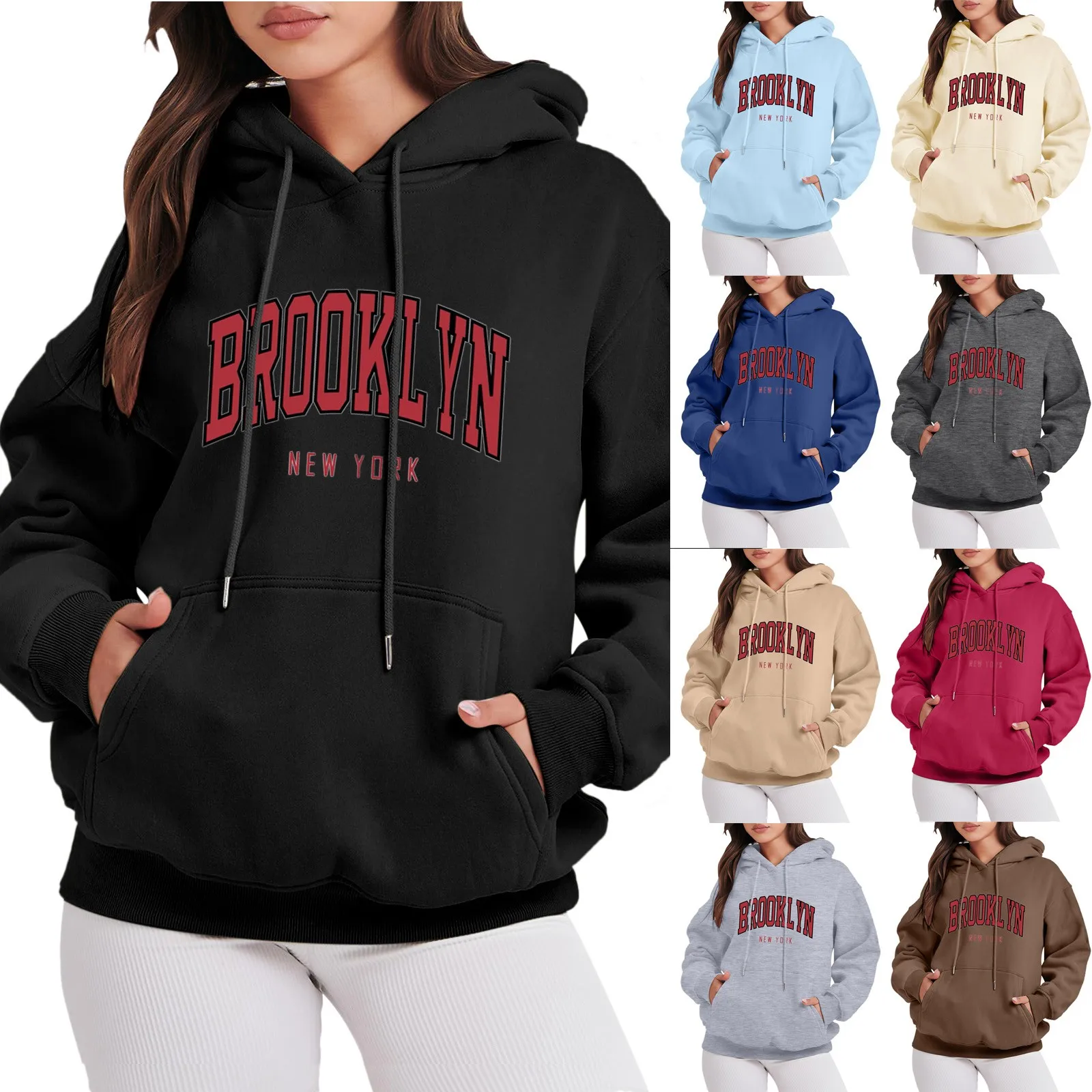 Brooklyn New York Printing Women Hoody Autumn Winter Loose Casual Sweatshirt Fleece Basic Hoodie Streetwear Women Clothing