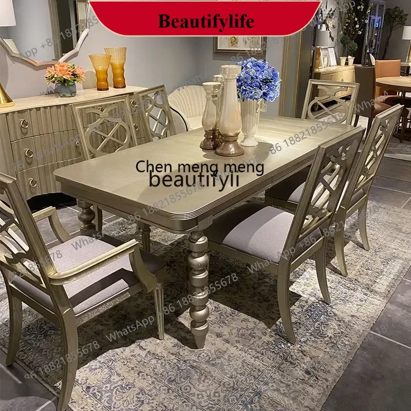 z183 Light luxury solid wood dining table modern simple living room rectangular dining table champagne color, impression furnitu