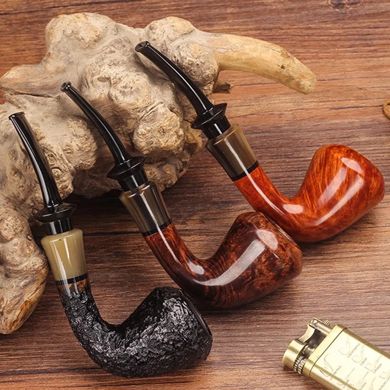 Military Insertion Gourd Shinan Wood Tobacco Bullfighting Corner Splicing Pipe Portable Tobacco Hopper, Tobacco Pot Bag 3MM Flue