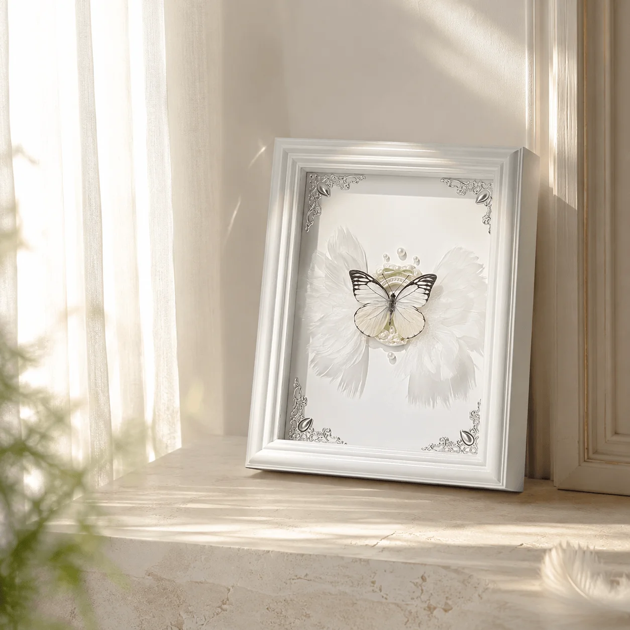 Prioneris thestylis, Framed Real Butterfly, Angel Wing Inspired Wall Decor, White 8-Inch Nature Art Gift