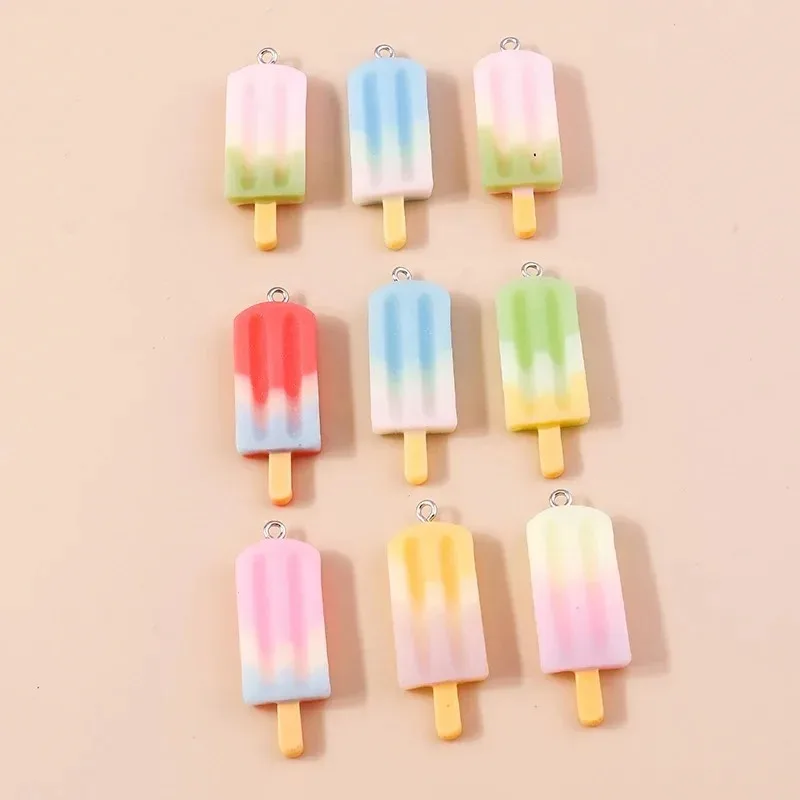 10Pcs Candy Color Kawaii Cartoon Ice Cream Popsicle Resin Charms Pendants DIY Accessories for Bracelet Necklace Jewelry Making