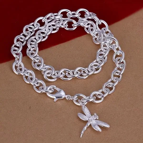 925 sterling Silver Classic Thick chain heart dragonfly pendant Necklaces for women fashion party wedding accessories Jewelry