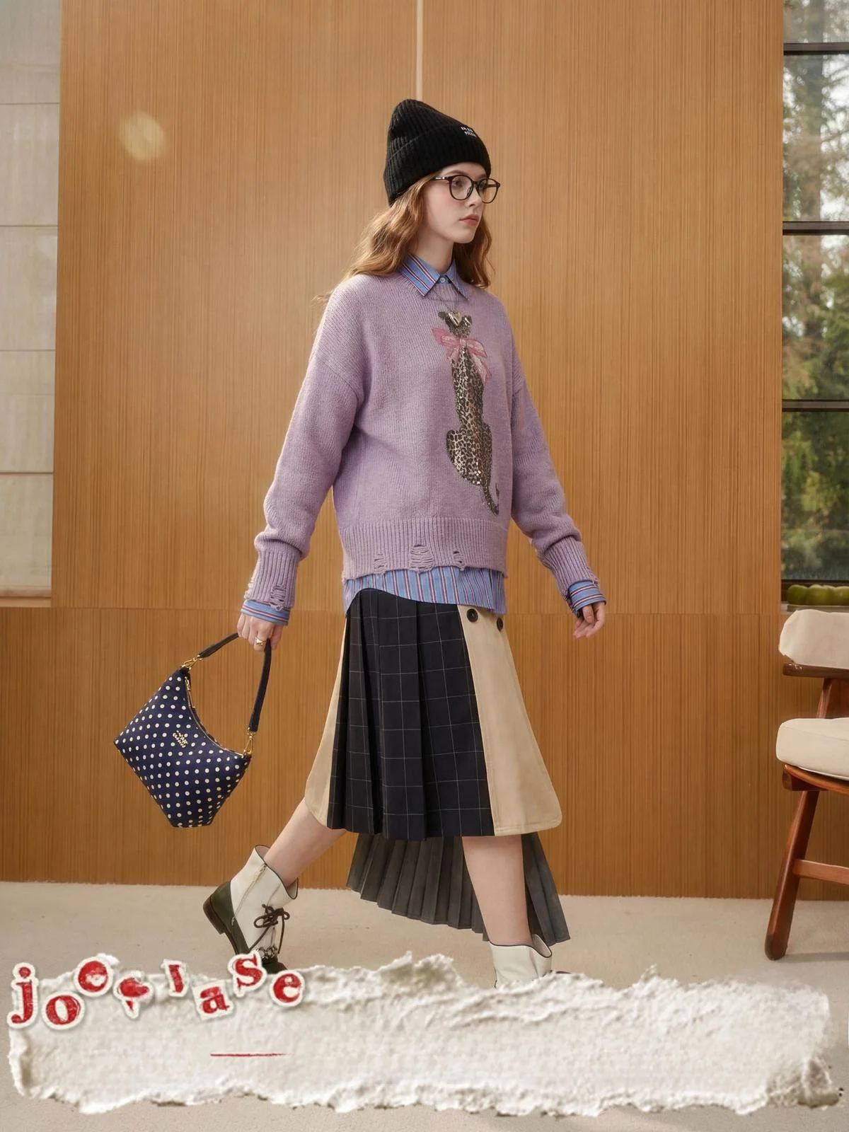 

Свободный женский фиолетовый вязаный свитер с длинными рукавами, имитация двухслойности, комфортный для повседневной носки