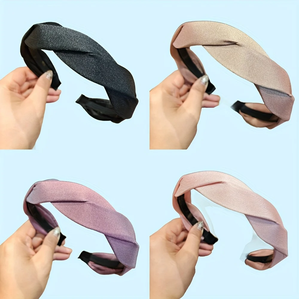 

Elegant Wavy Cross Hairband for Women Retro Style Pure Color with Shiny Silk Decoration Cute Stylish Hairband Accessory