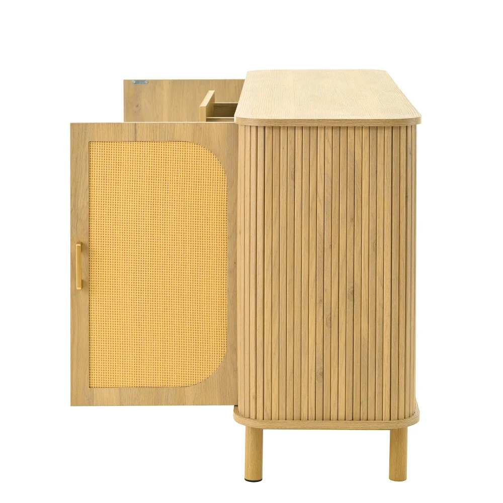 Modernes Sideboard mit vielseitigen Holzoptik-Schubladen, Regalen, Metallbeinen für die Aufbewahrung im Wohnzimmer – Detail 20