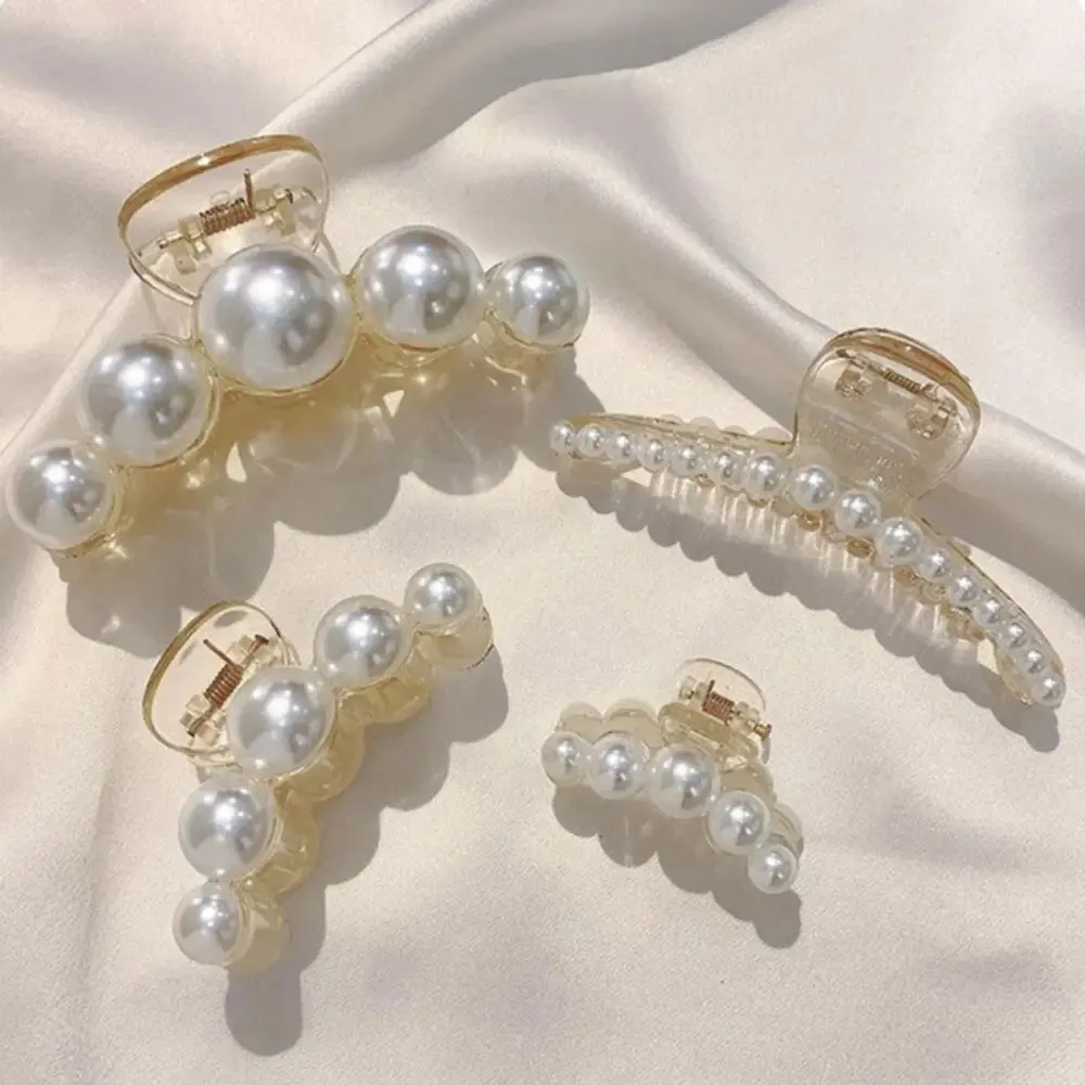 4pcs Large Shark Clip Hair Accessories Temperament Versatile Simple And Generous Fashionable Gentle Pearl Grab Clip