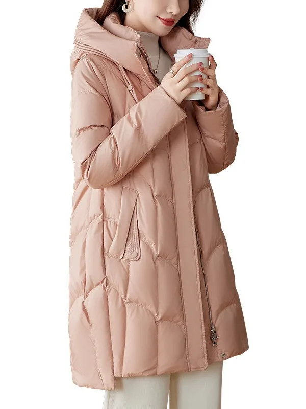 High Quality Goose Down Jacket Women's Down Jacket Mid-Length Style Loose Hooded Fashion Casual Warm