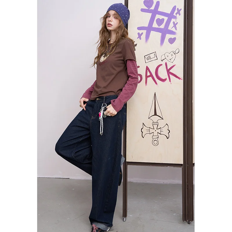 ELFSACK 2025 Autumn New Arrival Y2K Cool Fruit Print Patchwork Fit Full Sleeve T-Shirt For Woman