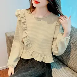 Fashion Solid Color Spliced Ruffles Irregular Blouses Female Clothing 2023 Autumn Winter New Loose Korean Tops Sweet Shirts