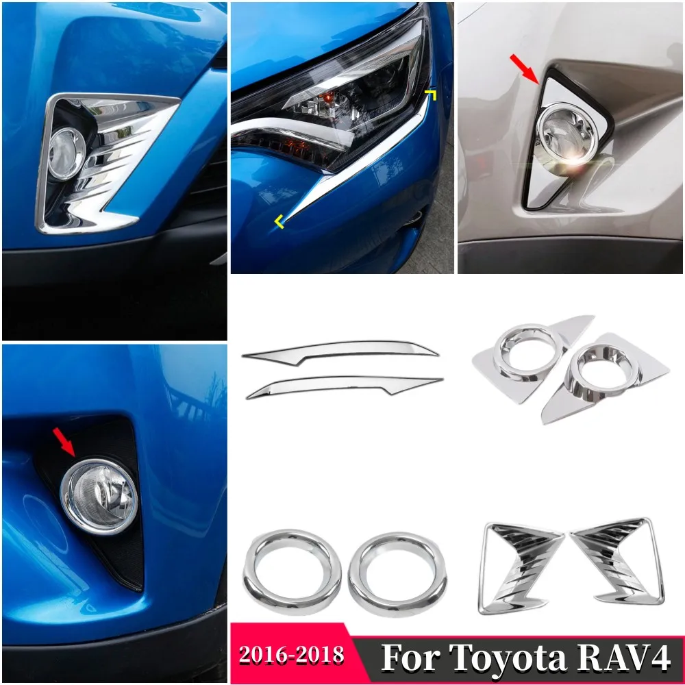 

ABS Chrome Exterior Accessories For Toyota RAV4 RAV 4 2016 2017 2018 Front Bumper Fog Lamp Light Frame Headlights Cover Trim Kit