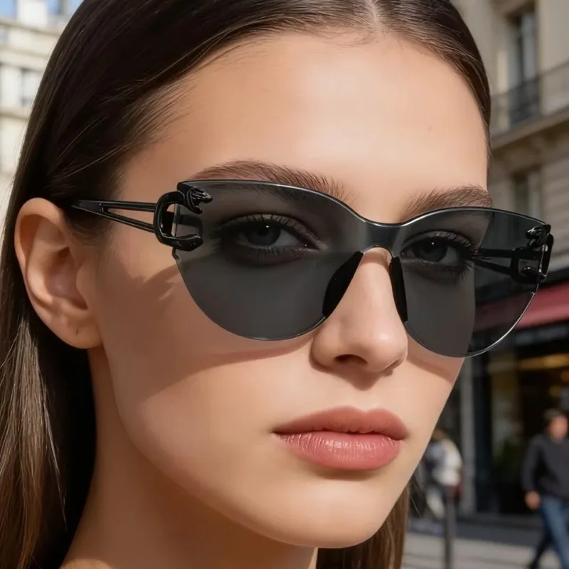Katzenaugen-Sonnenbrille ohne Rand in Jelly-Farben mit UV-Schutz, Trendige Transparente Gläser für Streetstyle und Tägliche Outfits