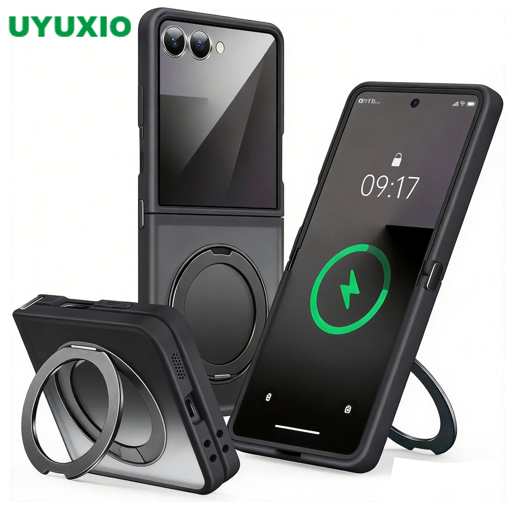 UYUXIO Magnetische Handyhülle mit Ringhalter für Samsung Galaxy Z Flip 7 360 °   Magnetische Drehständerhülle mit Kickstand