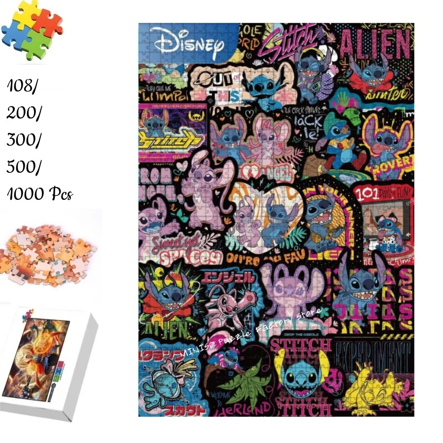 

Disney Stitch Puzzles 108/200/300/500/1000 Pieces for Kids Adults Intellectual Cartoon Wooedn Jigsaw Puzzle Family Game Gifts