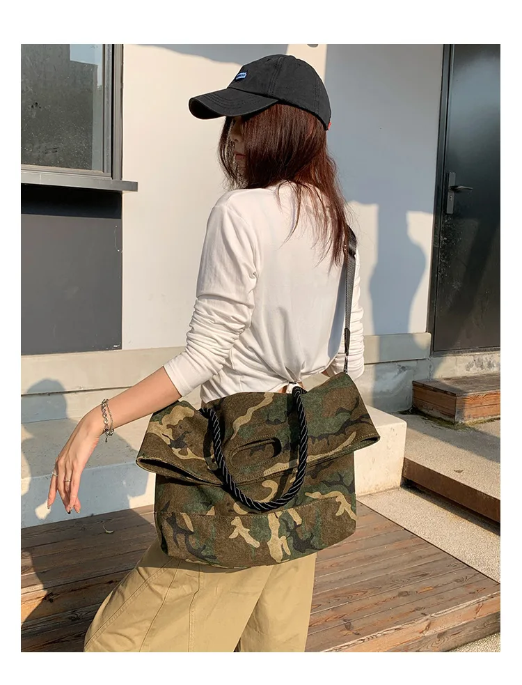 Modische Camouflage-Umhängetasche für Damen, Canvas-Handtaschen für Damen, faltbare große Tragetaschen, Damen-Handtasche, große Kapazität, Umhängetaschen, Bolsa – Detail 9