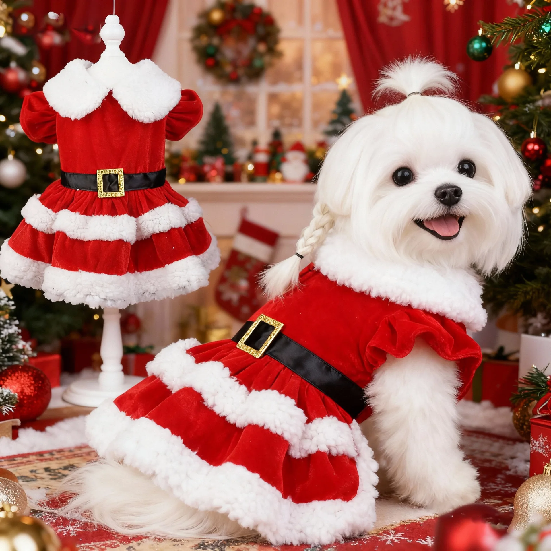New Cute Christmas Dog Cape Adorable Pet Attire Role-Play Party Wear Pet Cloak Dog Dress Holiday Pet Costume Christmas Supplies