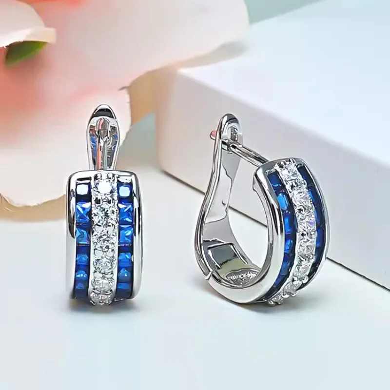 Pendientes de aro de Plata de Ley 925 con diamantes de zafiro rubí, joyería de compromiso para mujeres y hombres, fiesta de boda, regalo de lujo