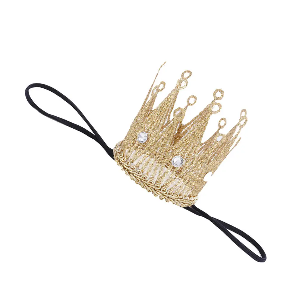 

1pc Baby Crown Headband Rhinestone Studded Elastic Tiara For Infant Toddler Girls Boys Women Birthday Party Photography