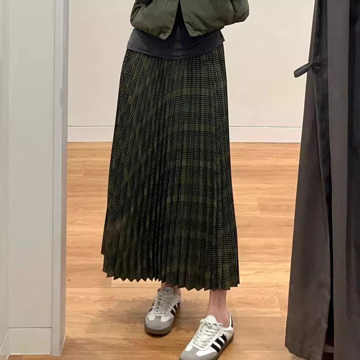 

Fall Winter Women's Ele Slimming Long Pleated Skirt Accordion Pleat High Waist Nylon Fiber Printed Casual High Waist Skirt