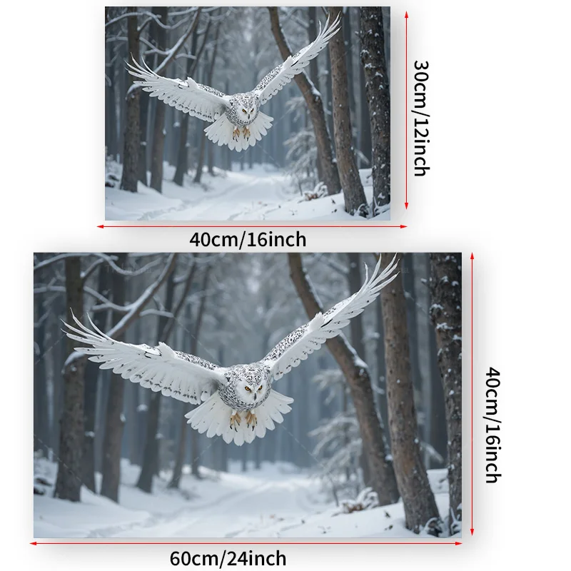 قطعة واحدة من نسيج الجدار البومة الثلجية في نسيج الغابات الشتوية - فن تعليق على الحائط لمشهد الطبيعة #3