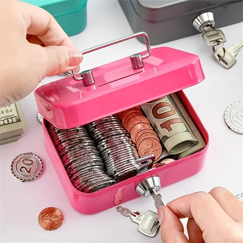 Portable metal anti-theft password cash box with lock, secure storage box for home and office cash and valuables, coin bank