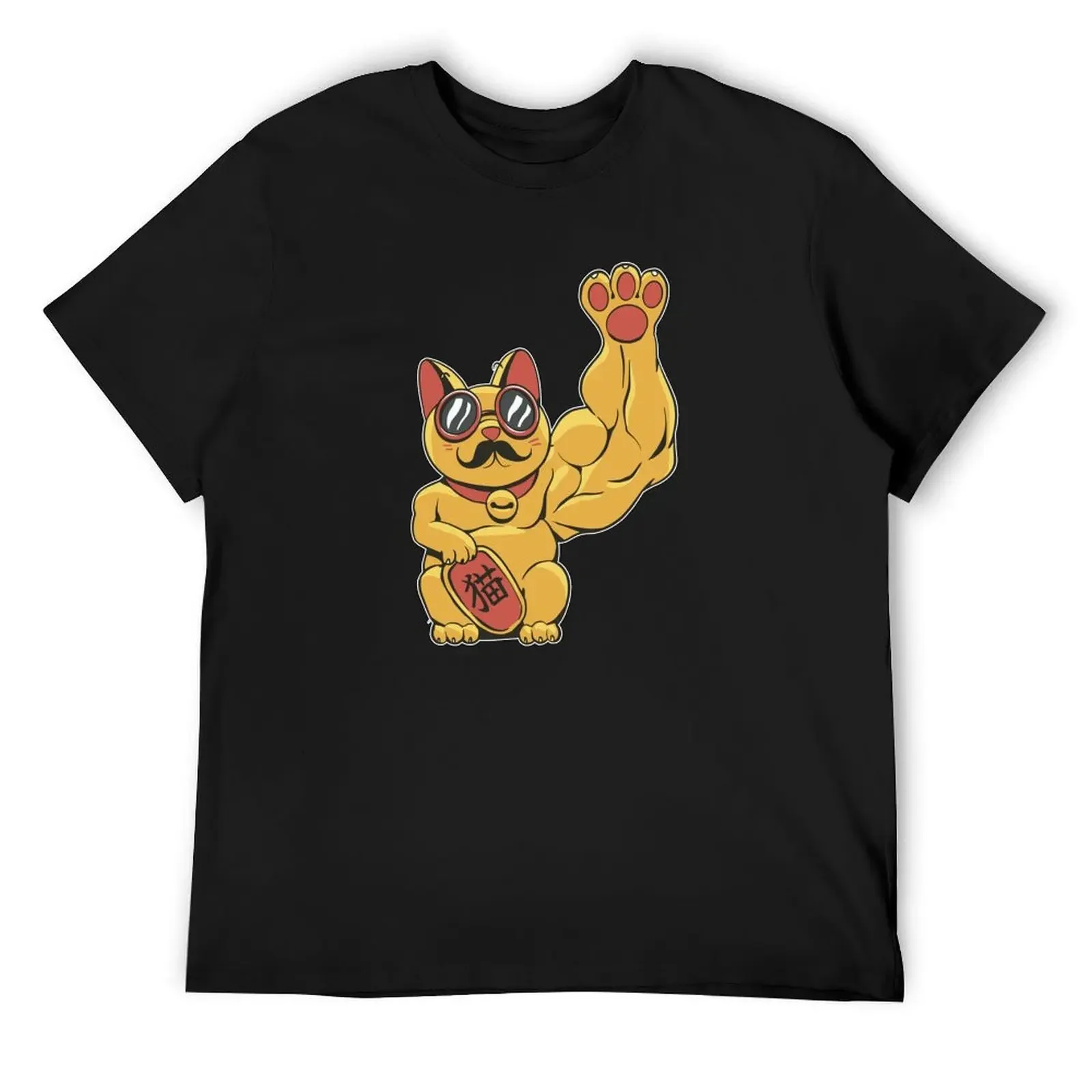 Muscular waving cat T-Shirt plus size tops aesthetic clothes plus sizes summer tops mens t shirts