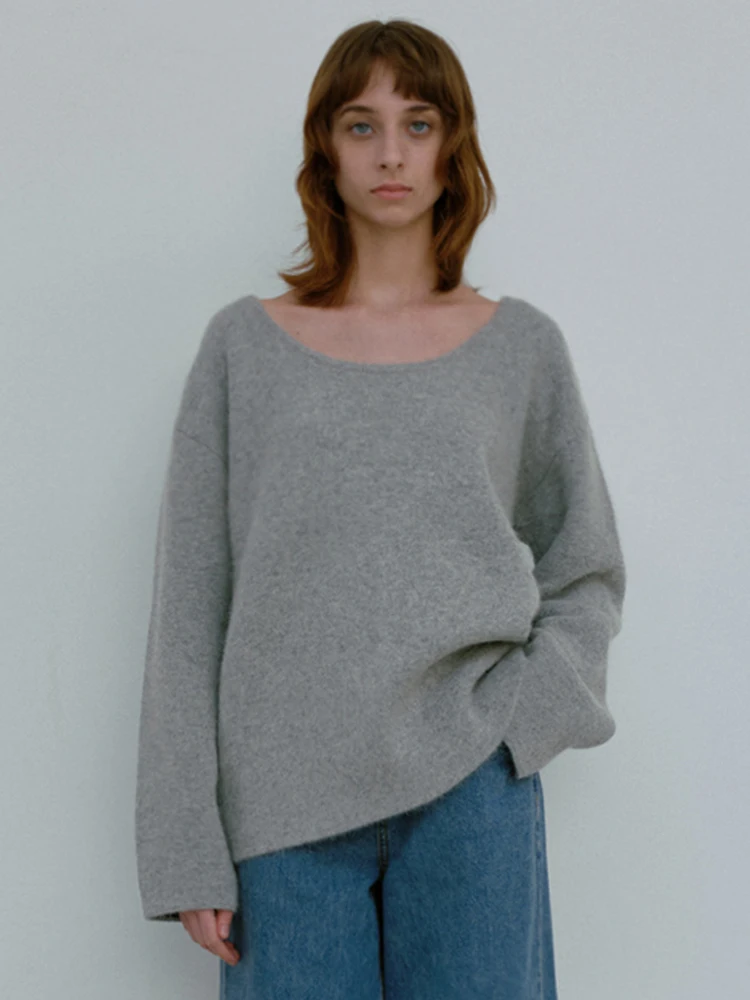 

Moia Women's Double-Sided Knitted Sweater Spring 2026 Loose Casual Boat Neck Top Korean Style Comfortable Leisure Fashion