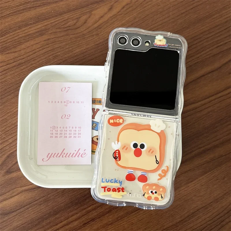 Funda de teléfono de pan de dibujos animados para Samsung Galaxy Z Flip 6 5 4 funda protectora trasera para ZFlip4 ZFlip5 ZFlip6