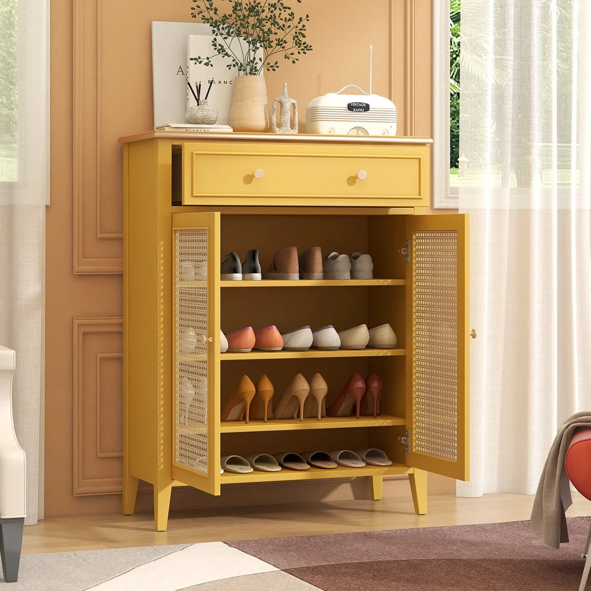 Shoe Cabinet American Style Rattan Entrance Cabinet Household Entrance Hallway Shoe Cabinet