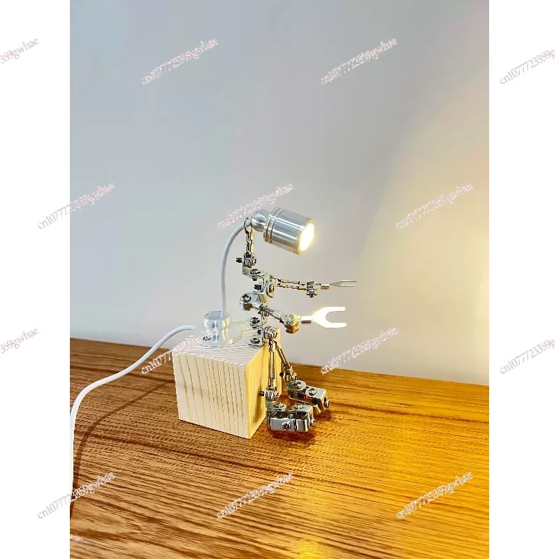 

Набор для сборки мини-робота с подсветкой, ручная работа, индустриальный стиль, настольная декоративная лампа, креативный подарок