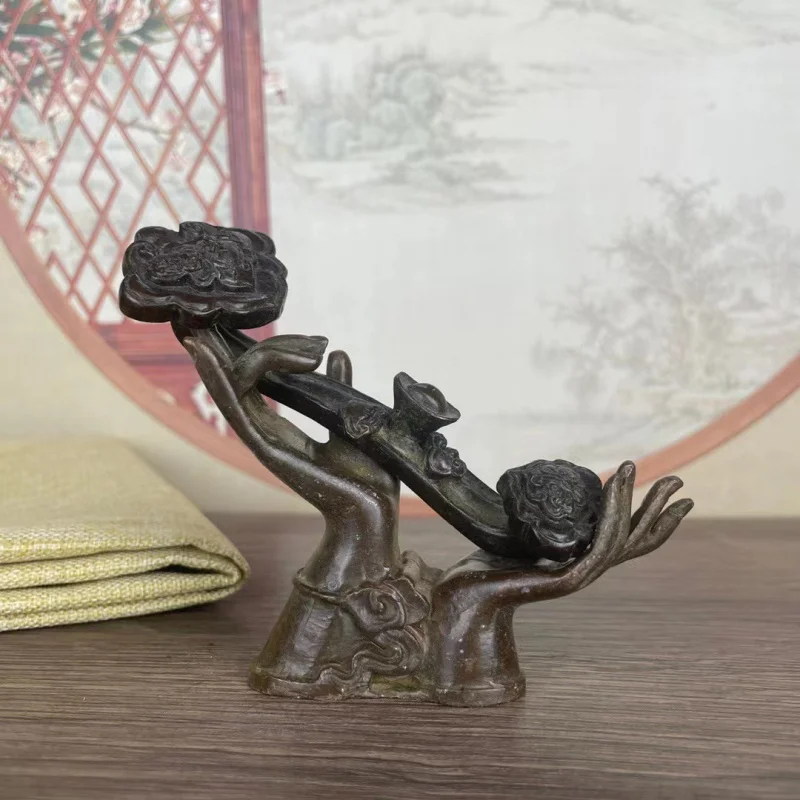 

Antique Buddha Hand Ruyi Imitation Brass Ornament Buddha Hand Ornament Lotus Home Decor Shelf Craft Desktop Decoration