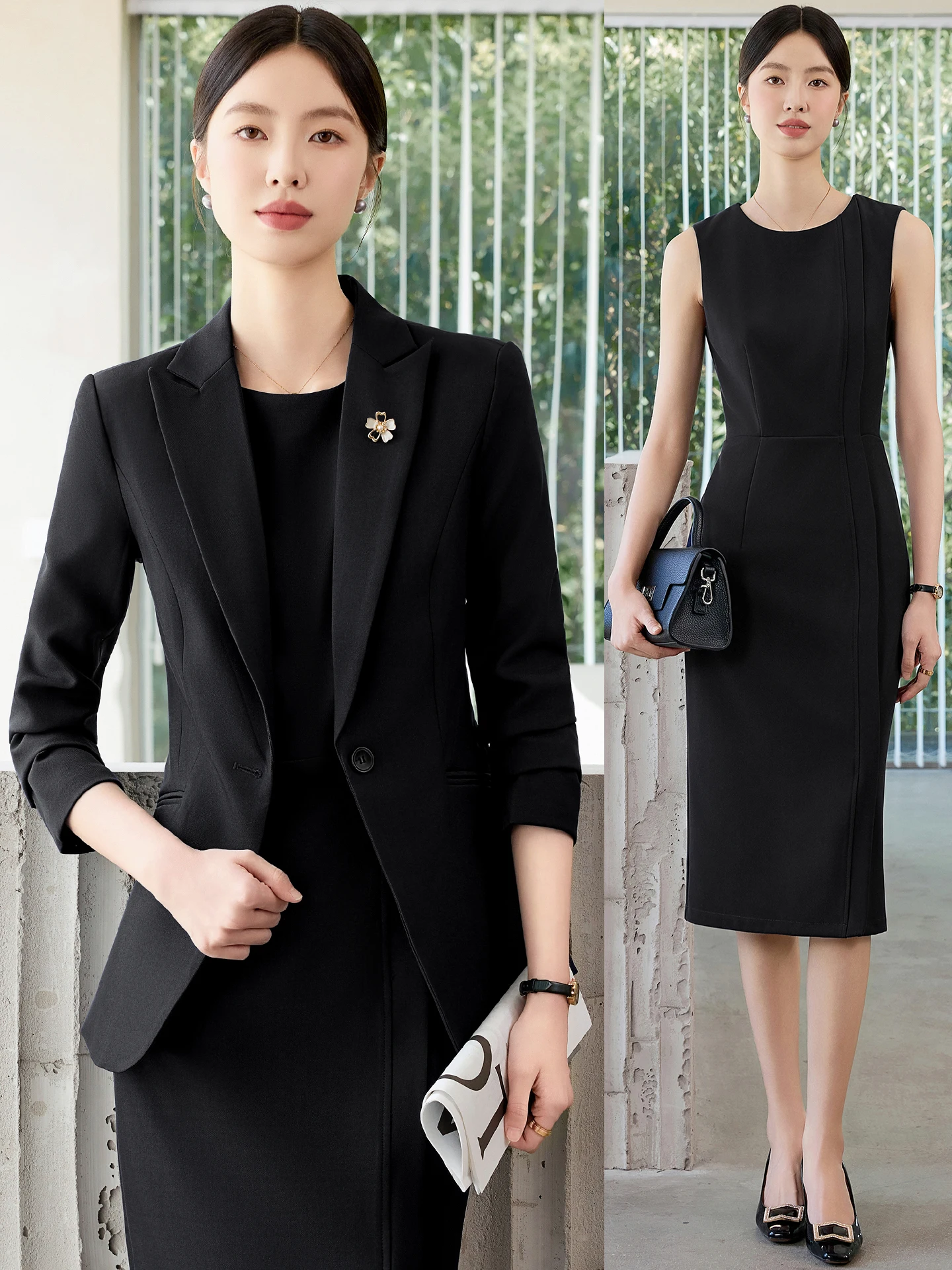 

Elegant Two-Piece Suit Dress Women's Spring Autumn Slimming Professional Commute Career Fashion Polyester Fiber Long Sleeve