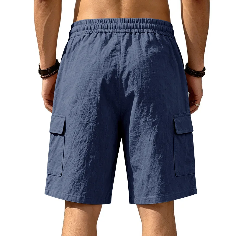 Amerikanische Multi-Pocket-Overalls für Herren, Outdoor-Sport und Freizeit, lockere, einfarbige Leinen-Overalls, Fünf-Punkt-Shorts – Detail 8