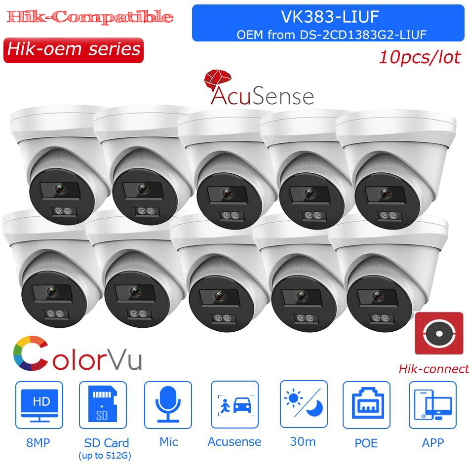 10PCS OEM Hikvision 8MP Smart Hybrid Light IP Camera Built-in Mic slot CCTV Surveillance IP Camera APP replace DS-2CD1383G2-LIUF