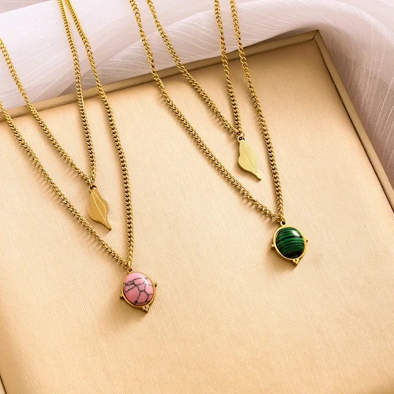 Nuova collana lasso turchese perline grandi foglie, versatile collana multistrato da donna alla moda