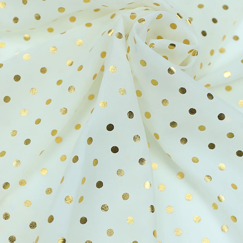 Tessuto in Chiffon abbronzante a pois 100D per la decorazione del vestito da cucito Stage Golden 0.5cm Dots by Meters