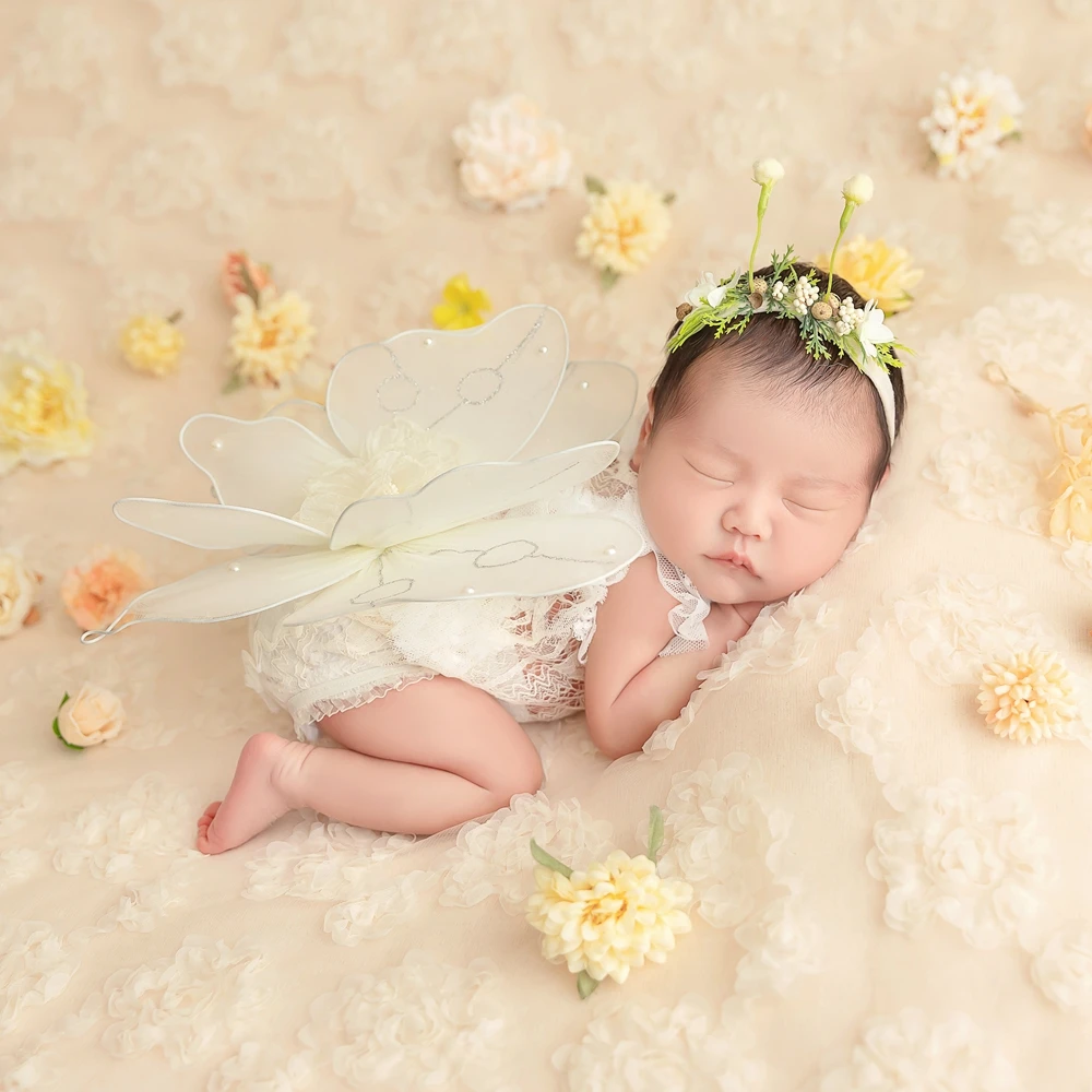 Butterfly Wings Newborn Photography Props Flower Fairy Theme Headband + Seersucker Wraps Cloth For Boys Girls Photo Accessories