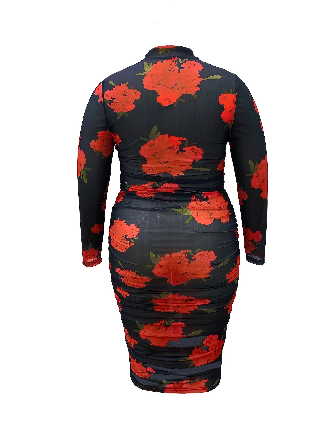 Robe crayon sexy à col roulé et patchwork imprimé transparent