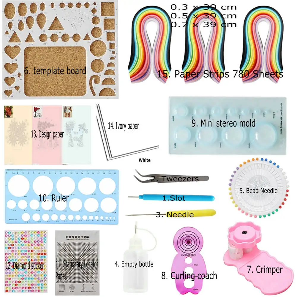 Quilling Kit & Paper Set 17pcs/set 780 Sheets Color Paper DIY Handcraft Tool Set