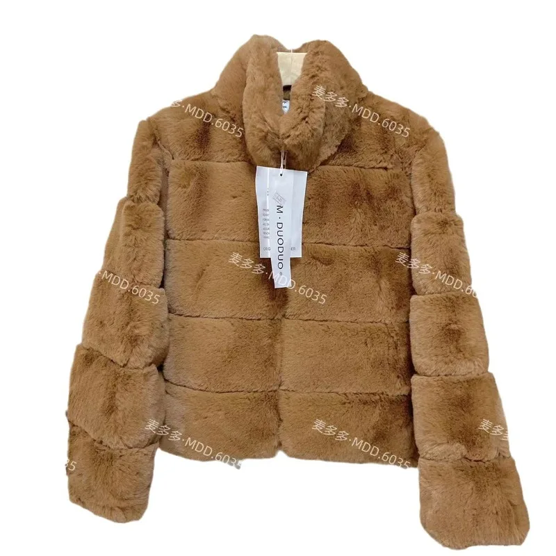 Women's Autumn Winter Top Coat Faux Fur Pocket Luxury Brand Comfortable Loose Casual Design Fashion Advanced Soft Niche Skinny