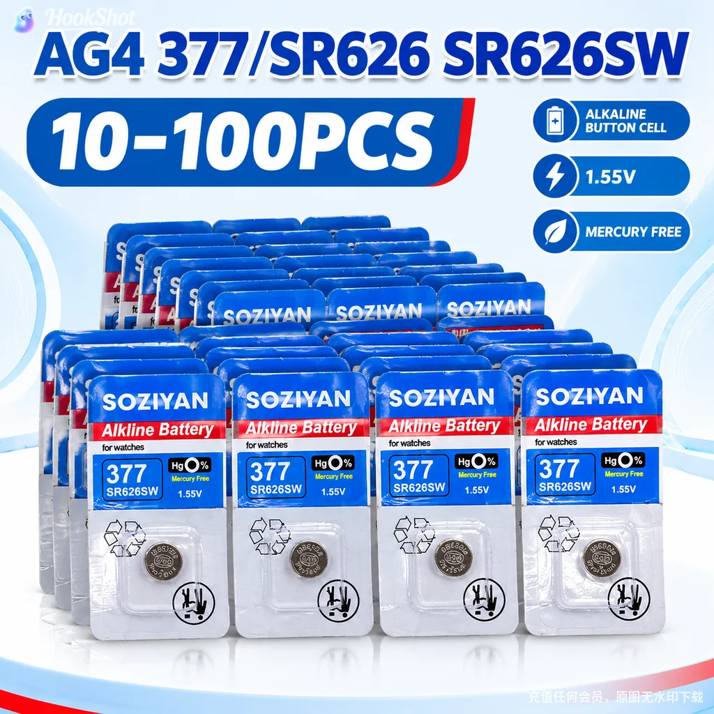 NEW 10-100PCS AG4 377/SR626 SR626SW 1.55V Button Cell Battery,Compatible for Watch, Toy, Clock, Remote Control, Calculator,