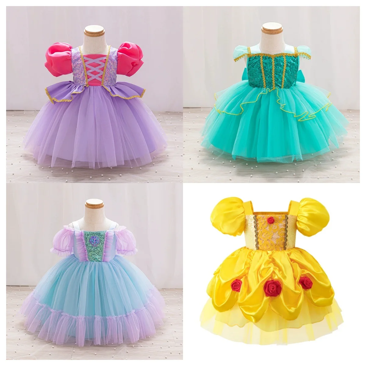 Mädchen Puffärmel Tüll Prinzessinnenkleid Kinder Geburtstagsparty Tutu Kleid Kinder Cosplay Bühnenkostüm Outfit