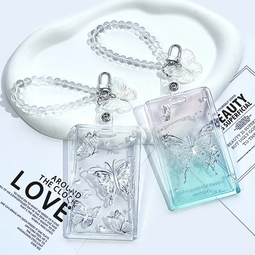 Butterfly Card Holder Stylish Transparent Card Sleeve Protective Card Cover Clear For Transit Pass