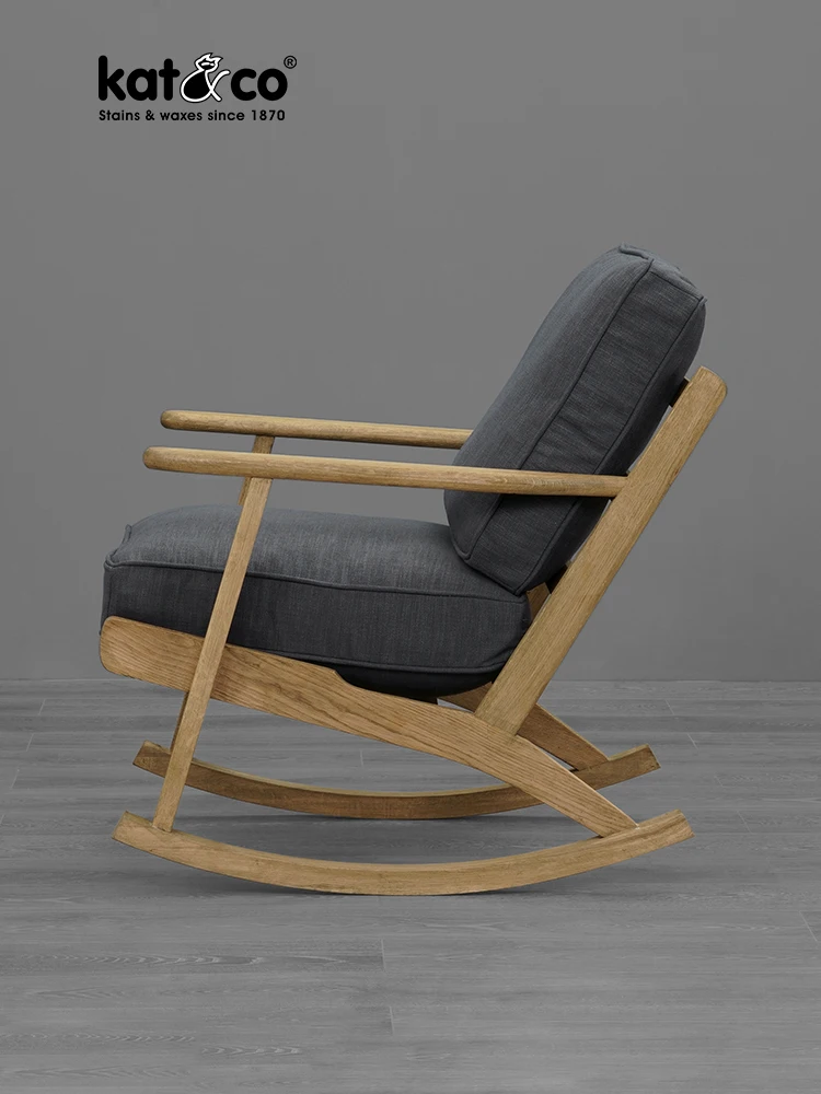 Zl Oak Rocking Chair Vintage Solid Wood Distressed Cotton Linen down Leisure Recliner