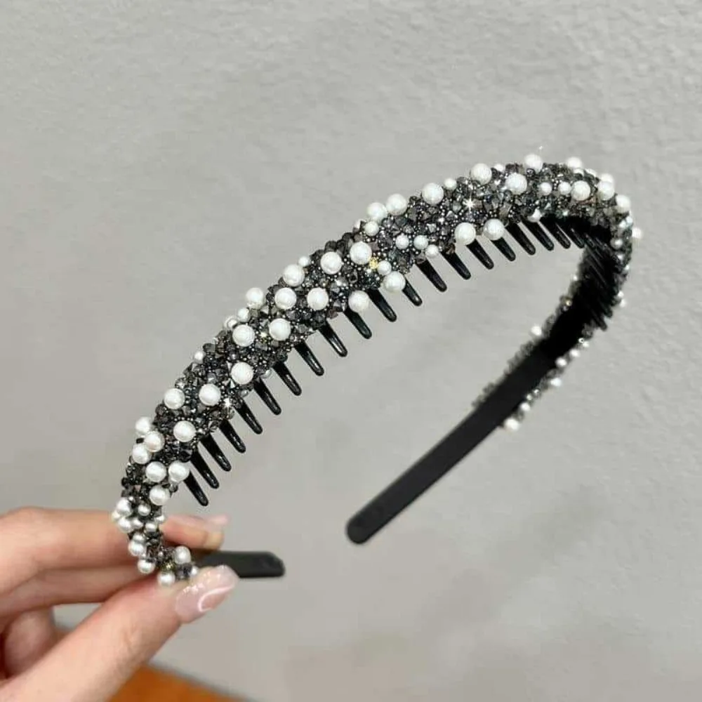 

Sweet Rhinestones Antislip Hairband Thin Pearl Crystal Teeth Headband Korean Style Headwear Plastic Face Wash Hair Hoop