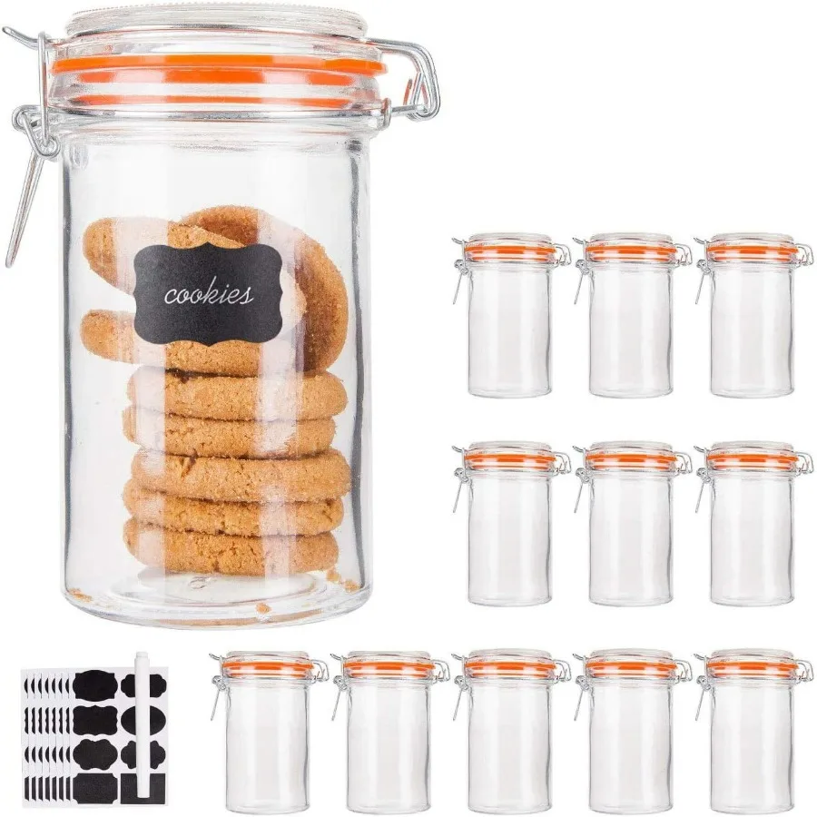 

12Pack 16 oz Airtight Wide Mouth Glass Jars with LeakProof Rubber Gasket and Hinged Lids for Kitchen Canisters Ideal for Food S