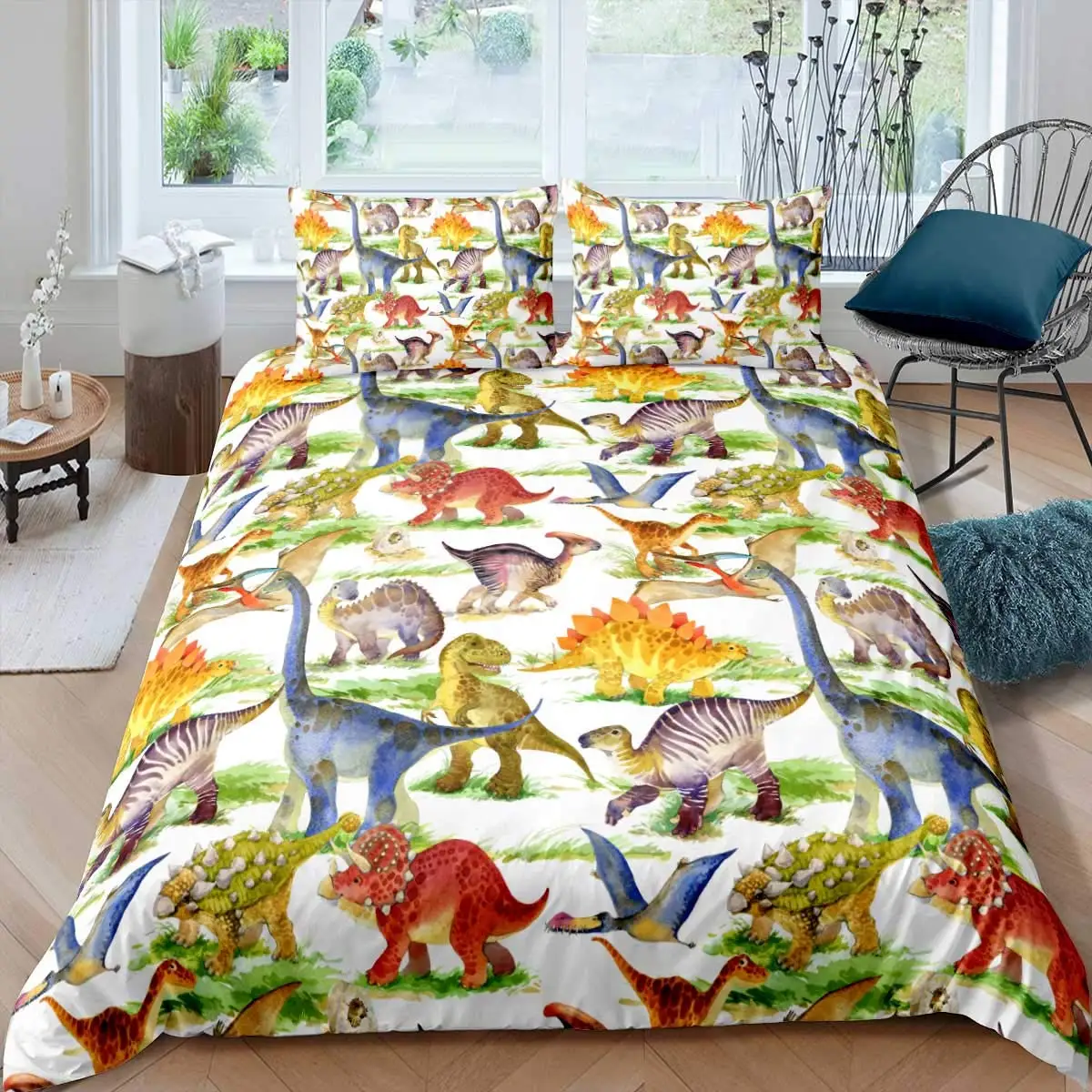 

Dinosaur Duvet Cover Cute Dinosaurs Cartoon Animal Theme Bedding Set For Kids Teens Double Queen King Size Quilt Cover