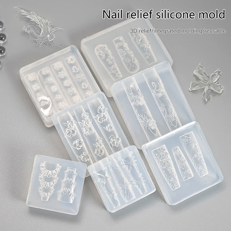 Molde de silicona para tallar uñas, flor, mariposa, placa de estampado 3D, plantillas reutilizables para uñas, herramientas de manicura DIY, entusiastas de la arte de uñas