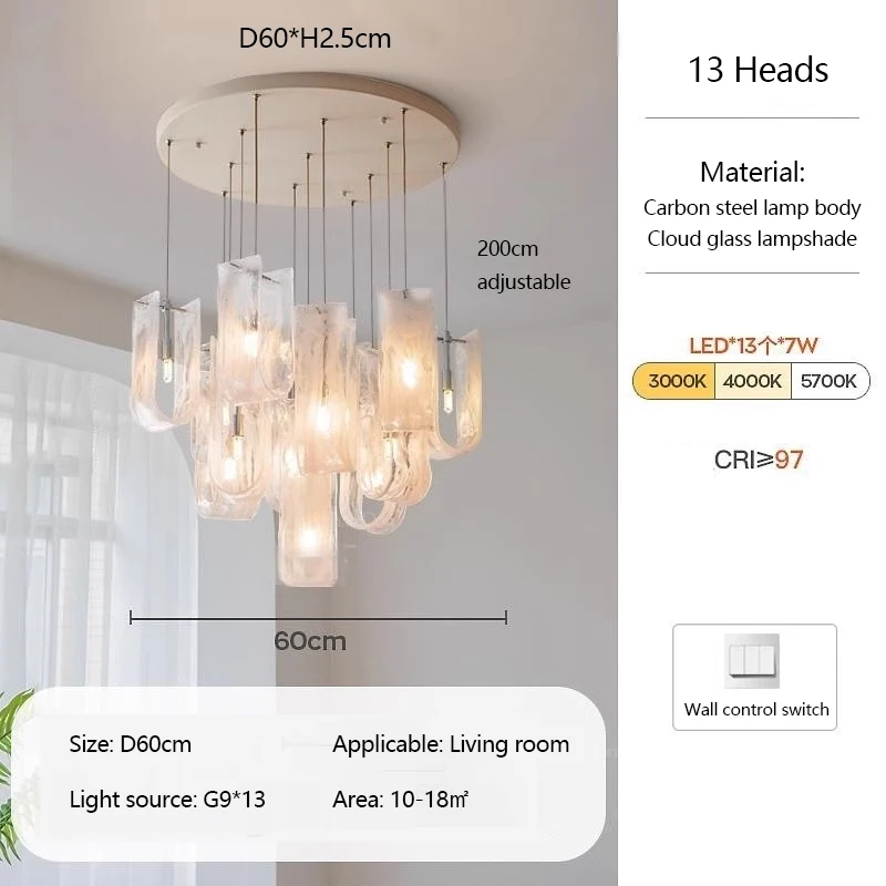Cloud Ribbon Glazen Kroonluchters led wit Gebogen licht Luxe Designer Licht voor Villa Living Eetkamer Slaapkamer eetkamer Lamp