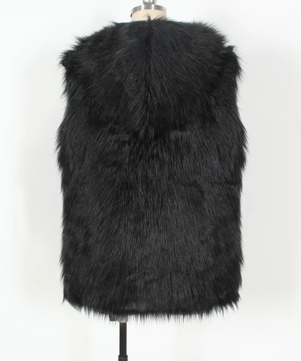 Winter Warm Faux Fur Fox Fur Casual Mens Hooded Jacket Vest Thick Male Slim Coats Zipper Sleeveless Y2k Streetwear Fur Waistcoat